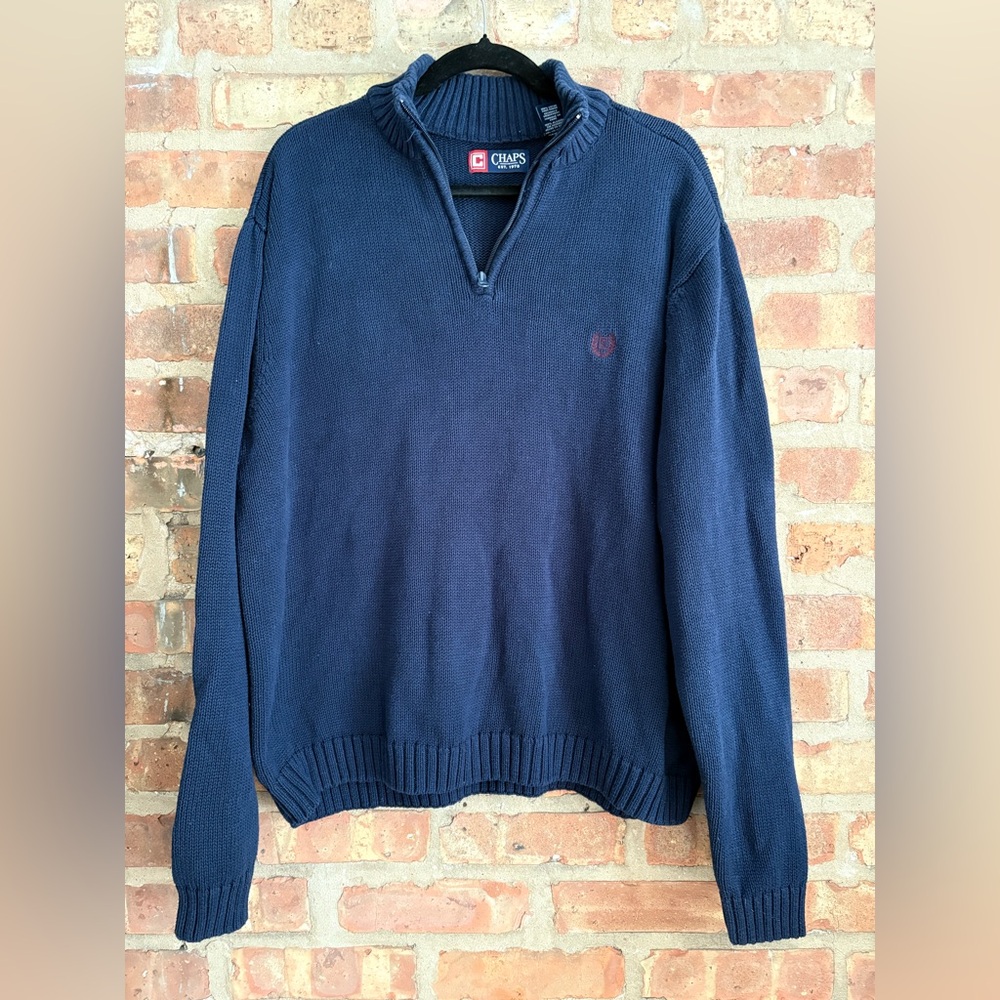 Chaps XXL quarter zip knit pullover cotton sweater navy blue mock neck preppy